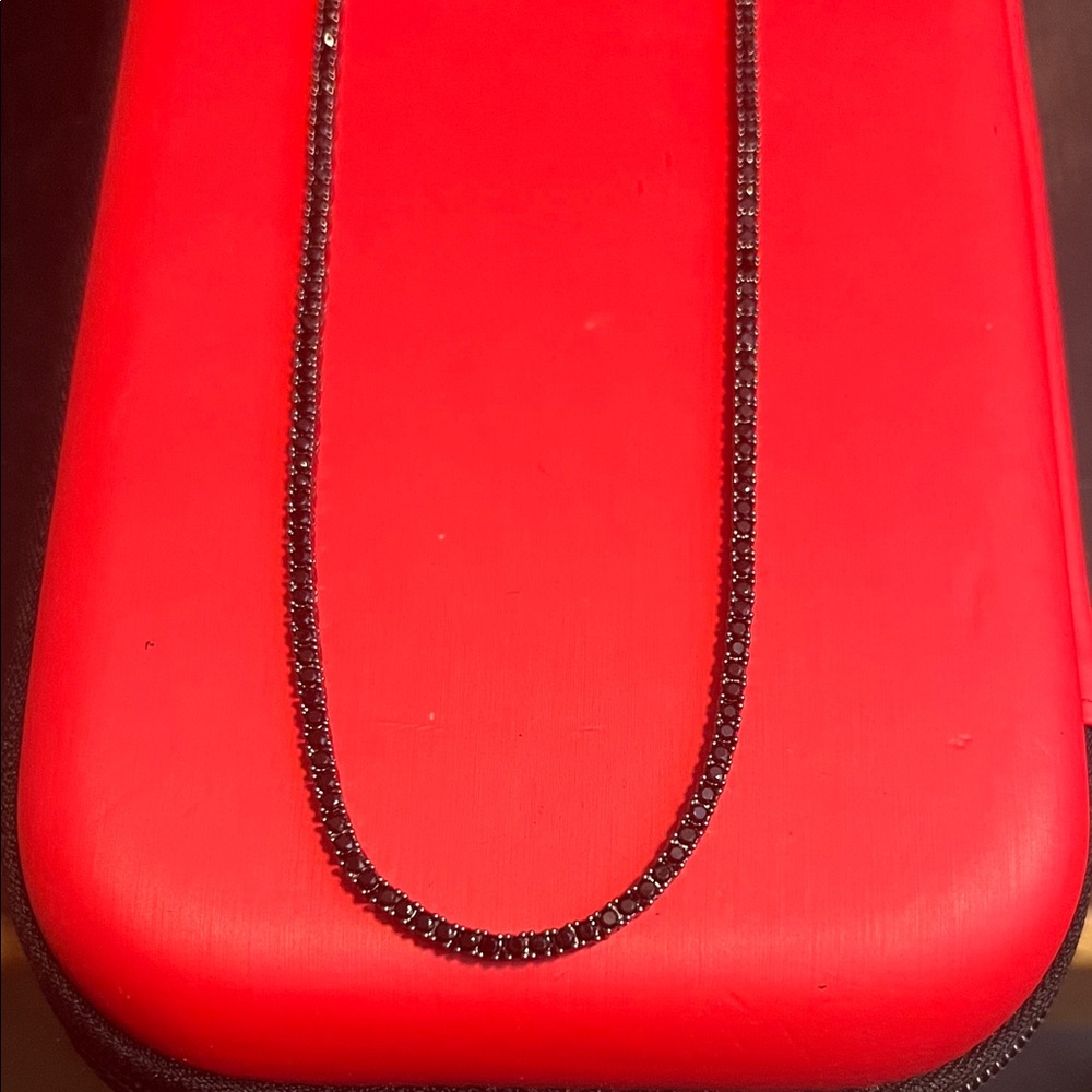 BLACK RHODIUM 2MM DIAMOND TENNIS CHAIN 20IN 14K GOLD PLATED BLACK CZ STONES